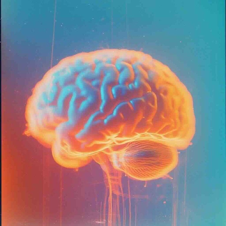 Abstract glowing digital brain in cyan turquoise tones
