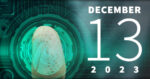 Fingerprint pattern illuminated in green light against a circuit board background, representing biometric security technology and the date December 13, 2023.