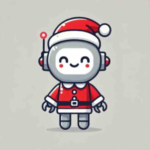 A cute robot in a Santa costume.